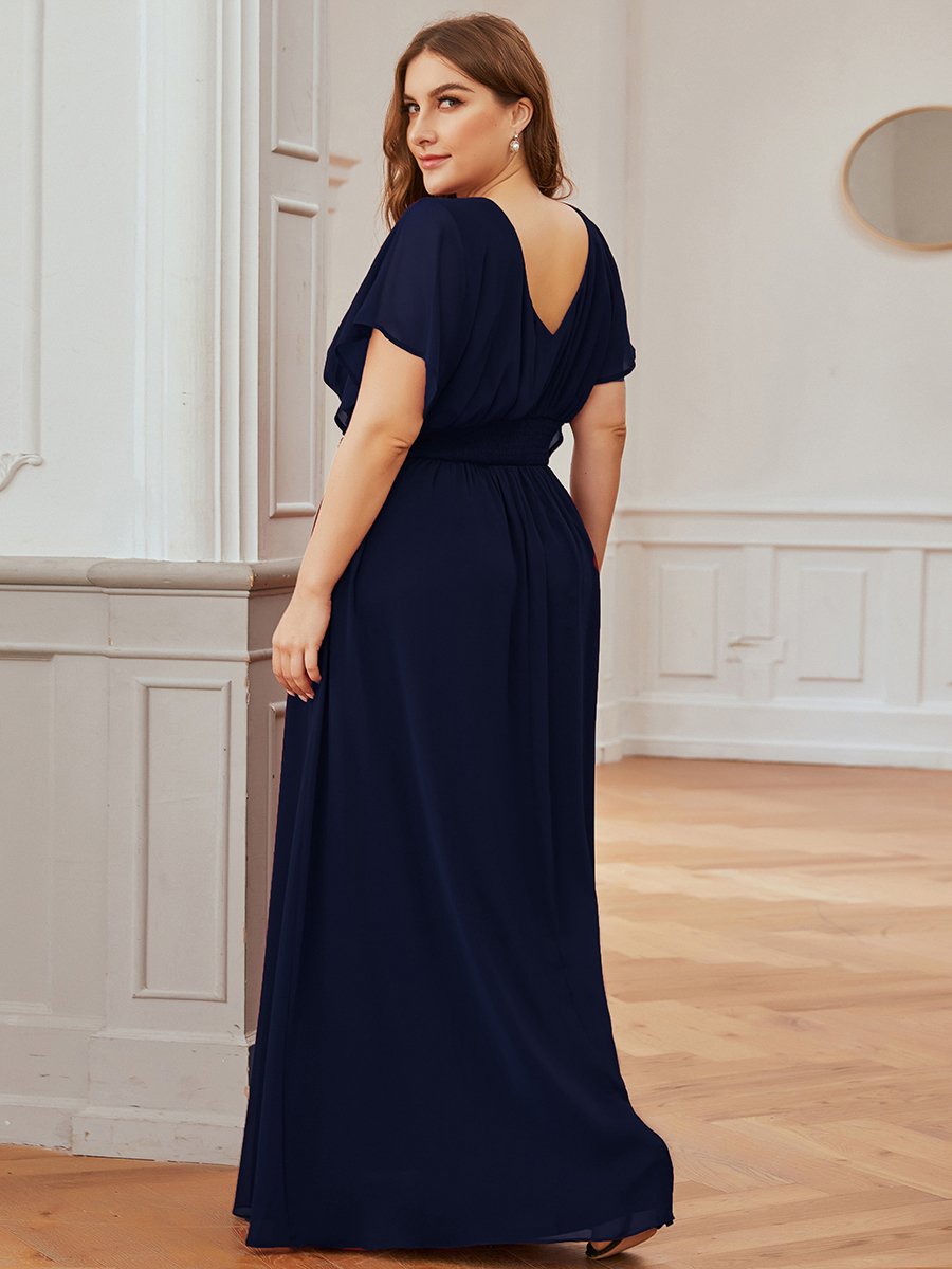 Maxi robe de soirée en mousseline de soie taille empire pour femmes #Couleur_Bleu Marine