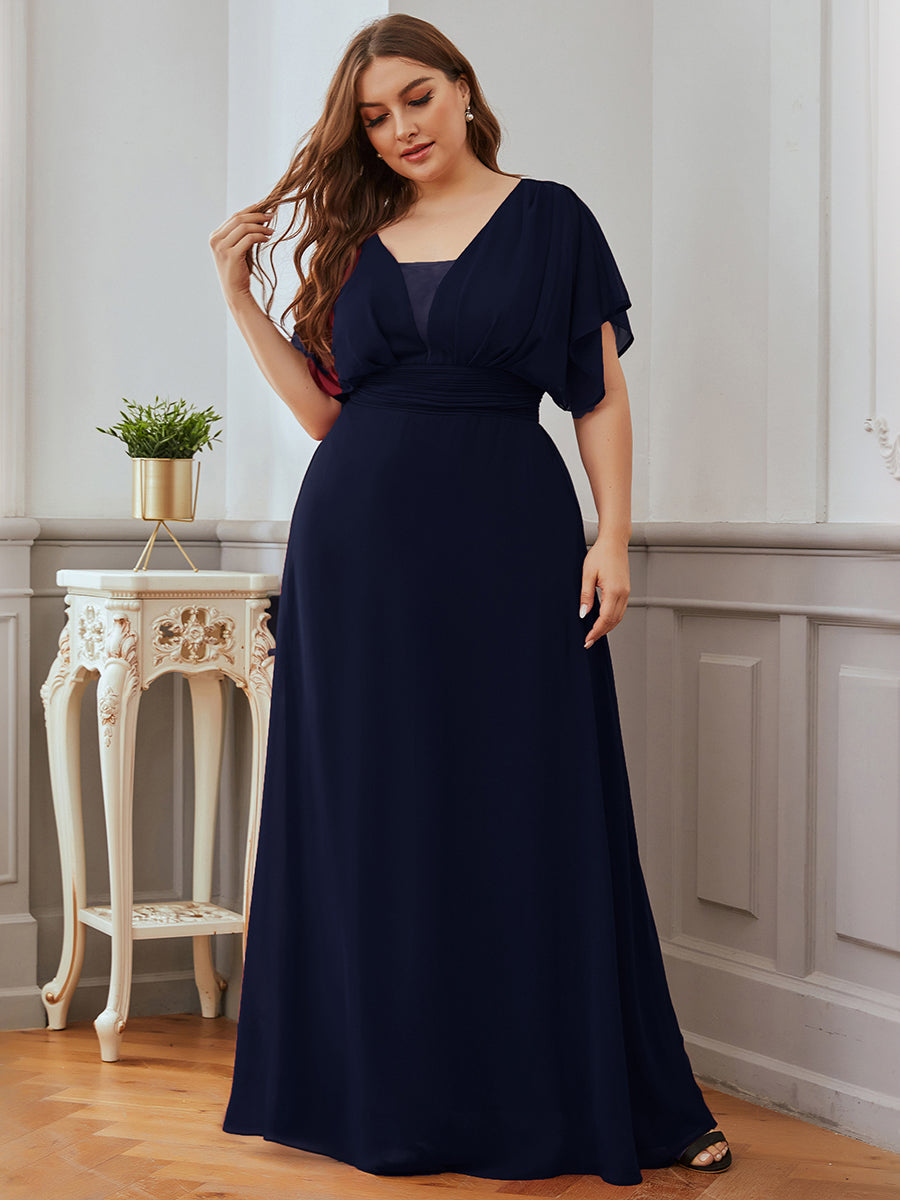 Maxi robe de soirée en mousseline de soie taille empire pour femmes #Couleur_Bleu Marine