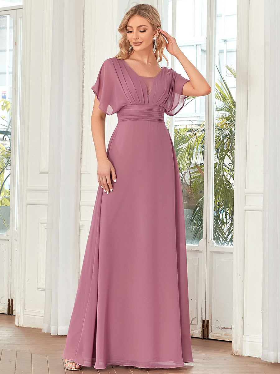 Robe de demoiselle d'honneur longue en mousseline de soie sexy pour femmes #Couleur_Orchidee