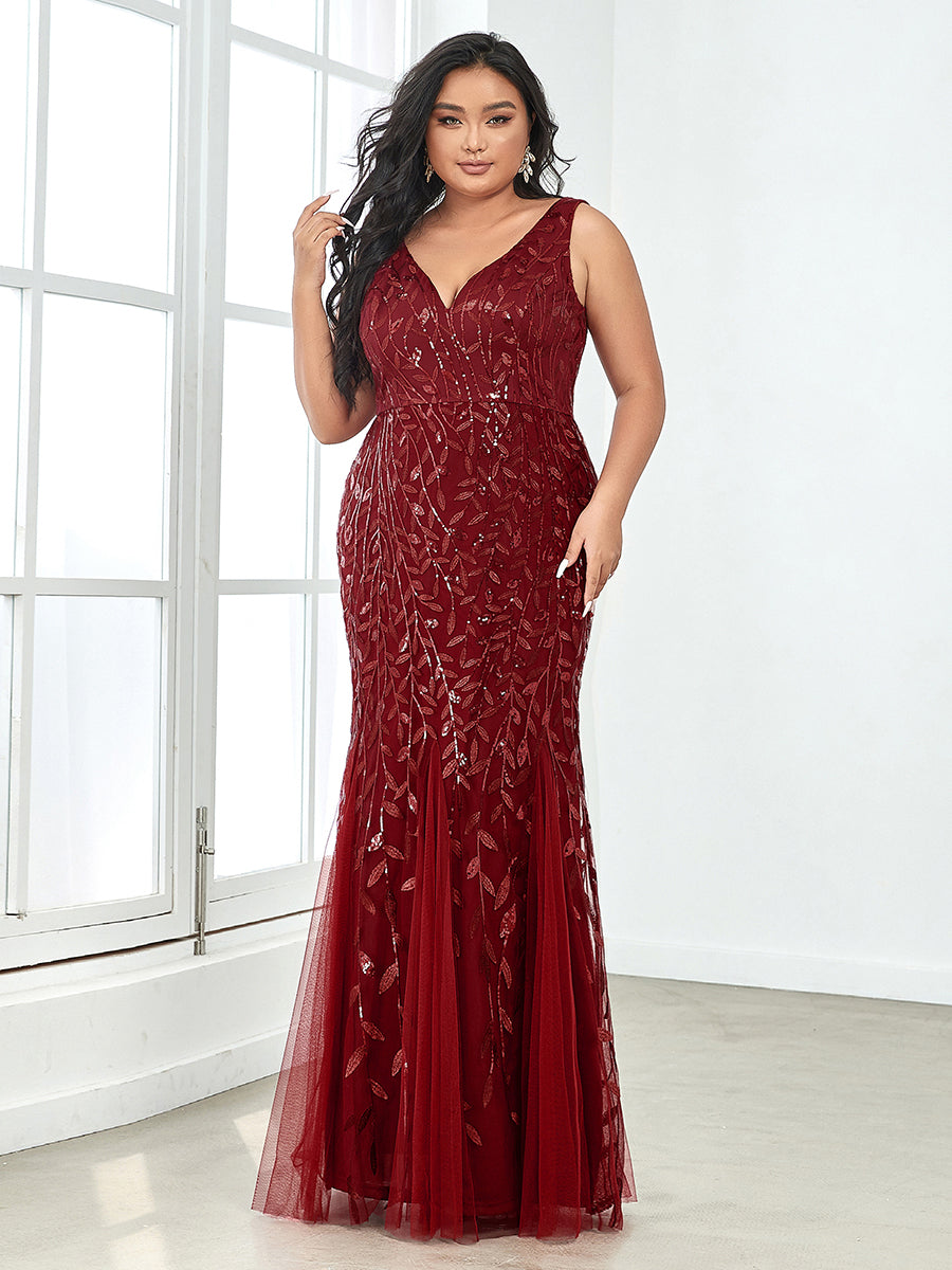 Robe de soirée Sexy Longue belle à double col en V pour femmes #Couleur_Bordeaux