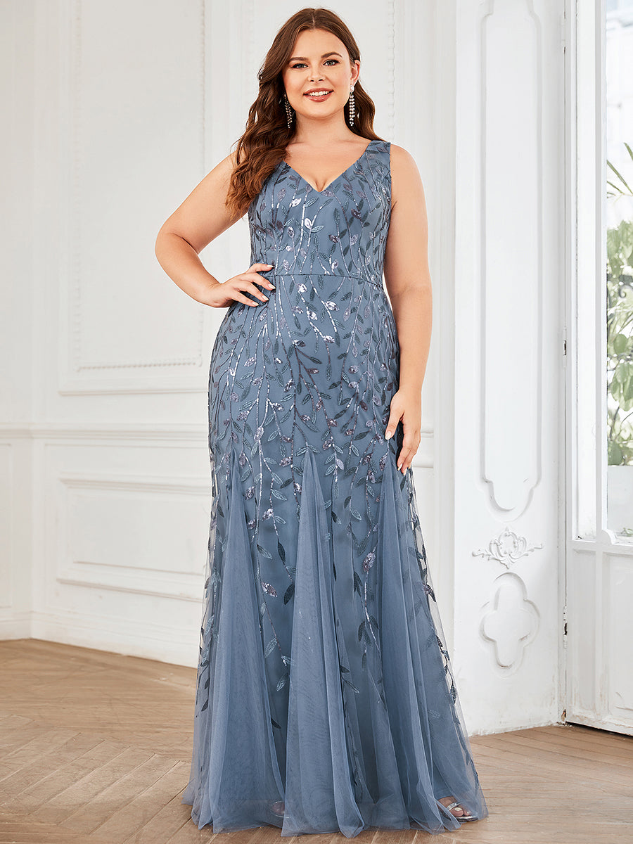 Robe de soirée Sexy Longue belle à double col en V pour femmes #Couleur_Marine Fume