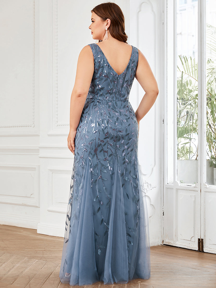 Robe de soirée Sexy Longue belle à double col en V pour femmes #Couleur_Marine Fume