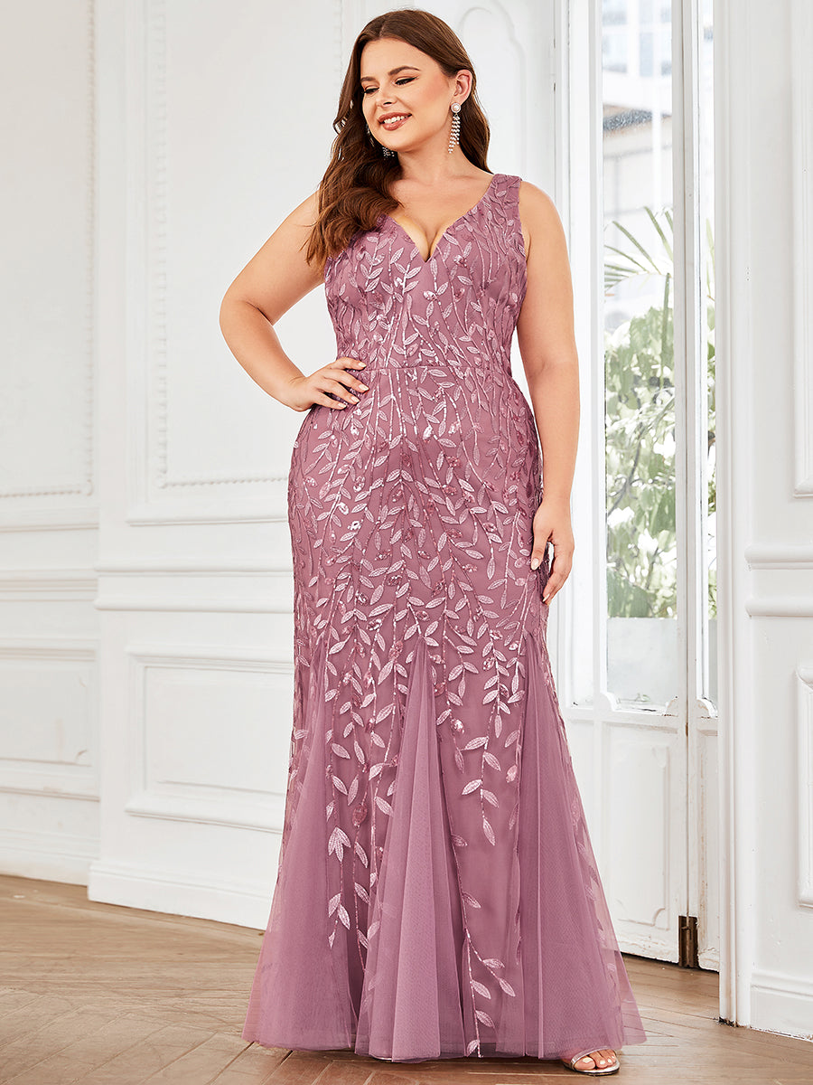 Robe de soirée Sexy Longue belle à double col en V pour femmes #Couleur_Orchidee