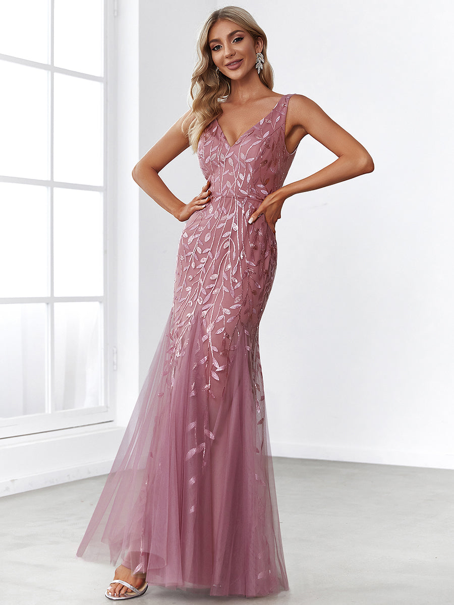 Robe de soirée Sexy Longue belle à double col en V pour femmes #Couleur_Orchidee