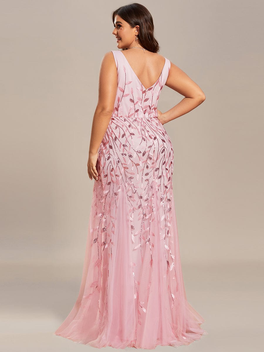 Robe de soirée Sexy Longue belle à double col en V pour femmes #Couleur_Rose