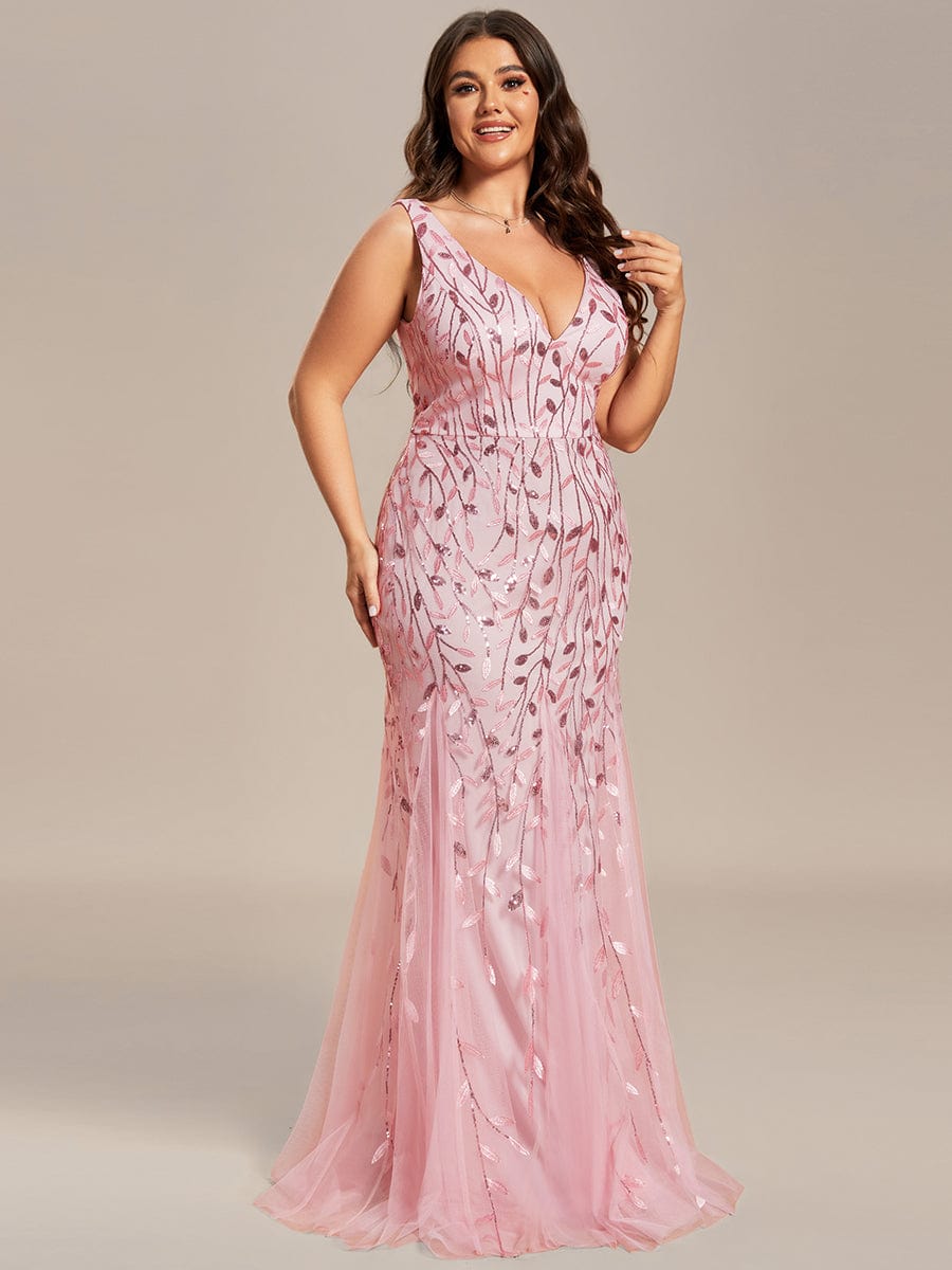 Robe de soirée Sexy Longue belle à double col en V pour femmes #Couleur_Rose