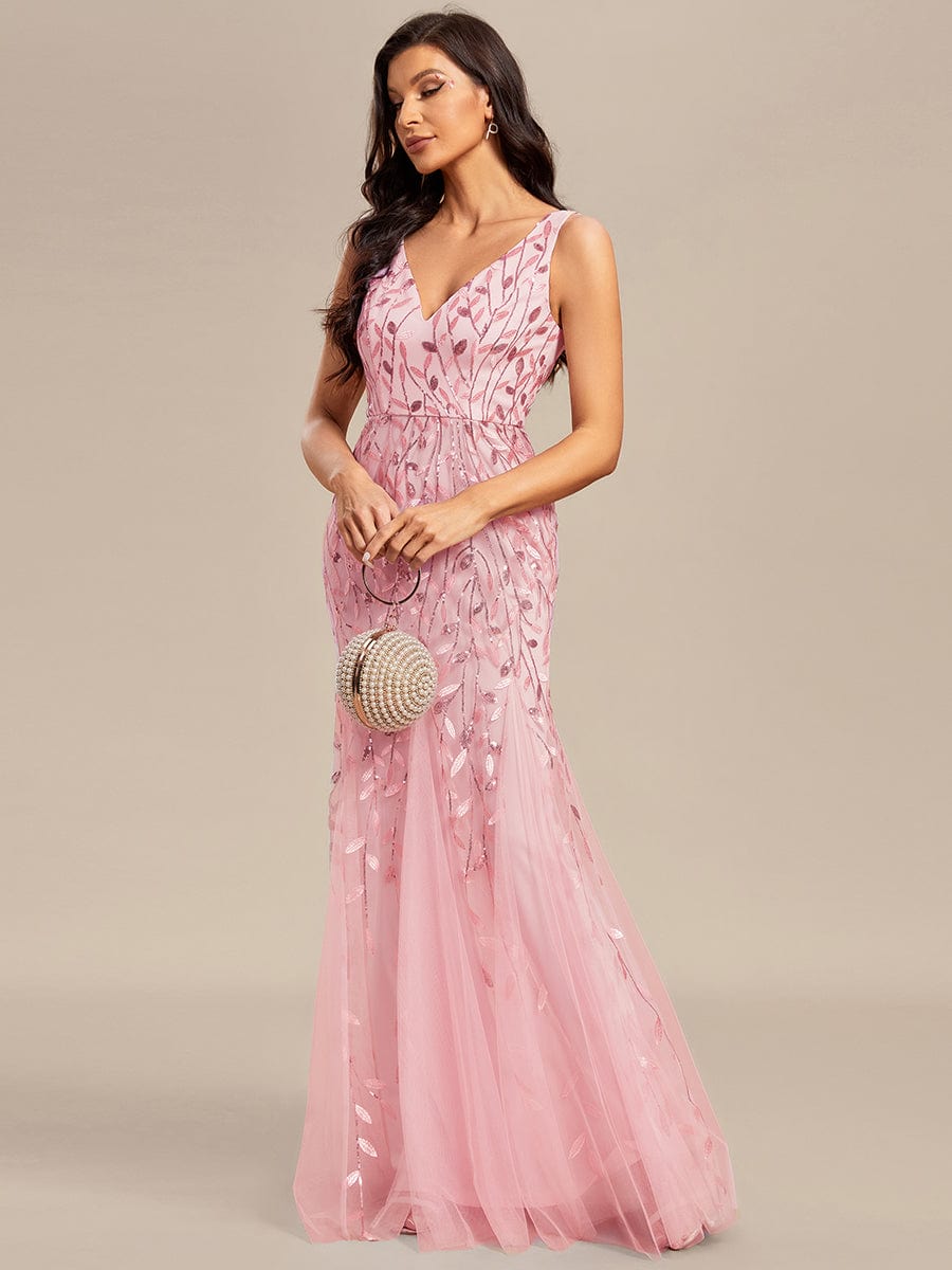 Robe de soirée Sexy Longue belle à double col en V pour femmes #Couleur_Rose