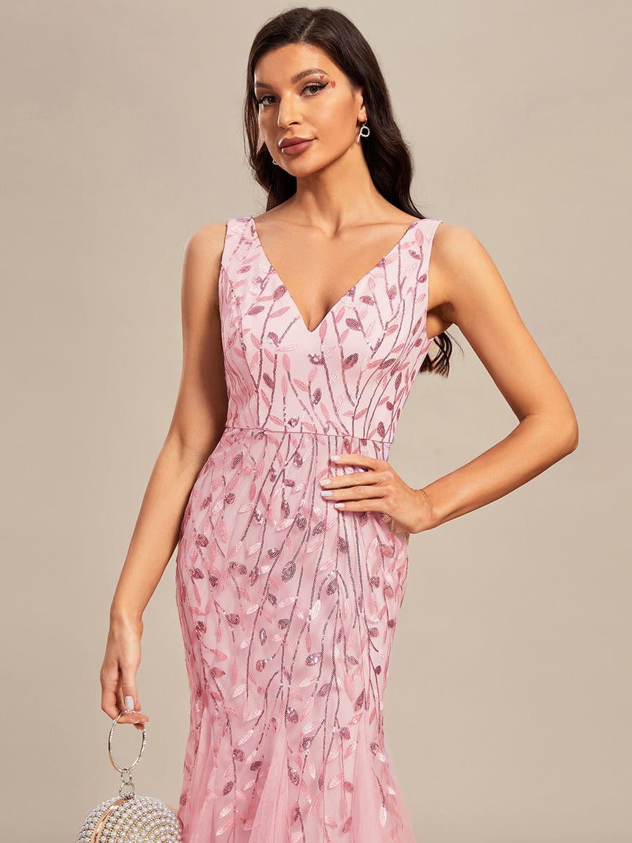 Robe de soirée Sexy Longue belle à double col en V pour femmes #Couleur_Rose