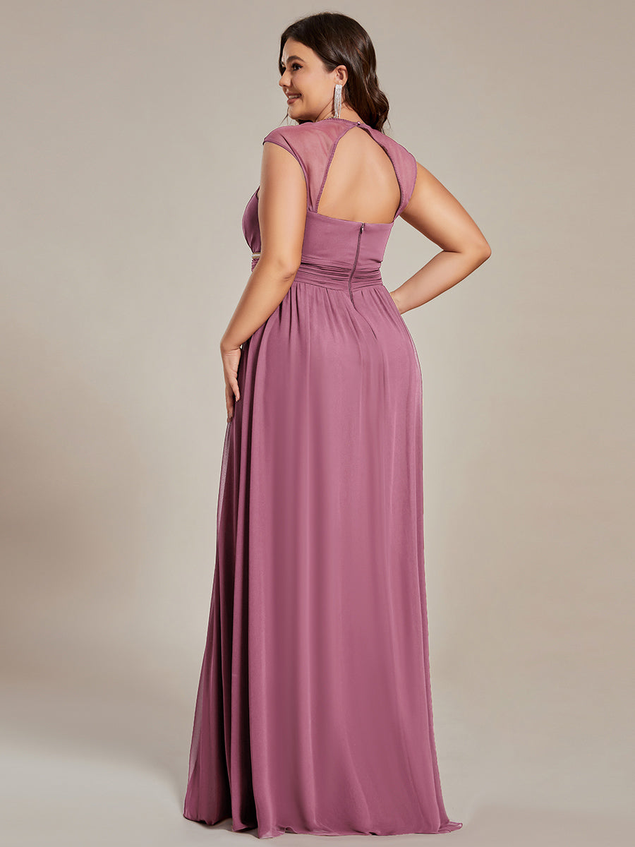 Robe longue de demoiselle d'honneur froncée à col en V #Couleur_Orchidee