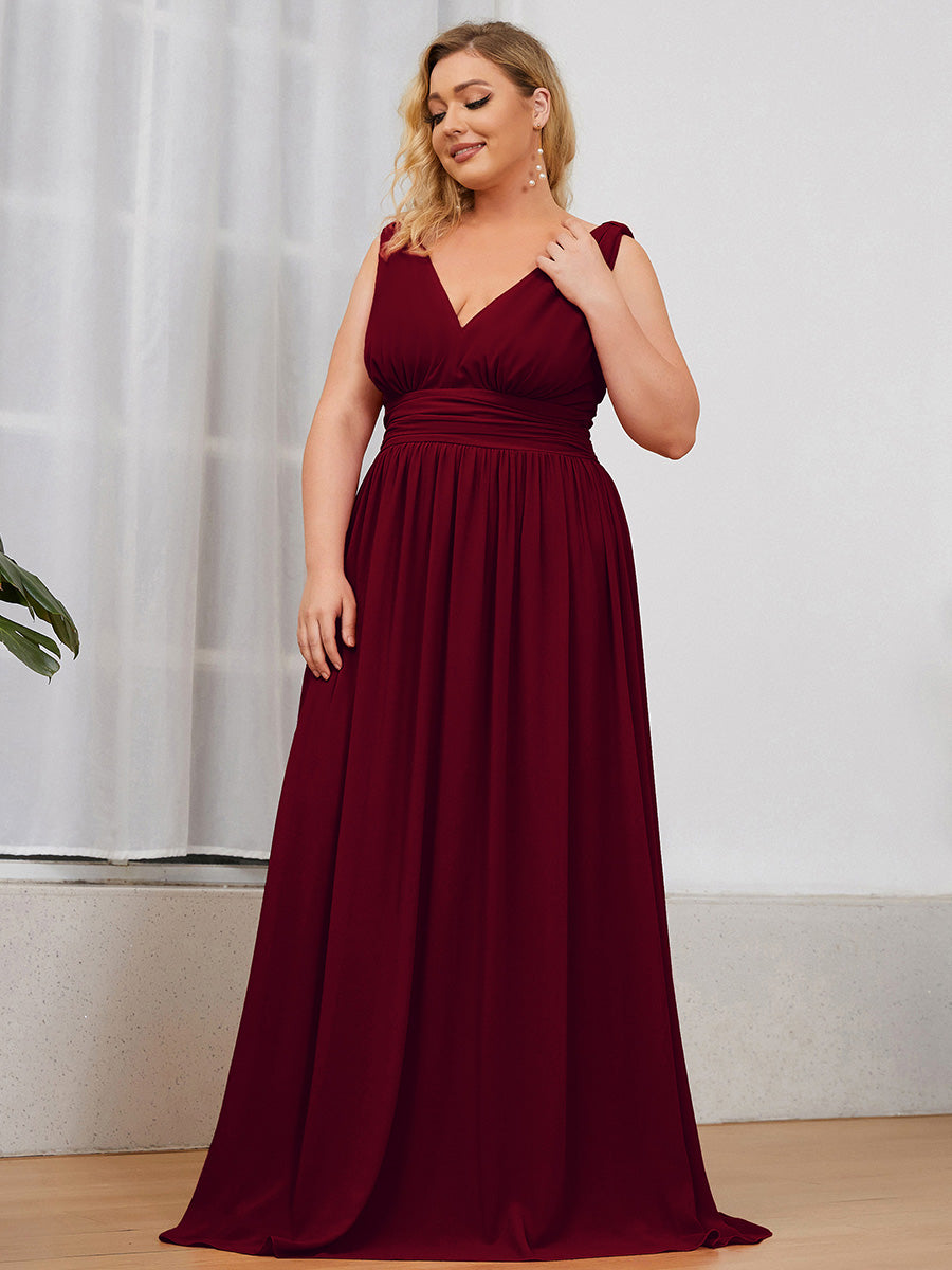 élégant col en V A Line Boho Longue Femme robe de demoiselle d'honneur #Couleur_Bordeaux