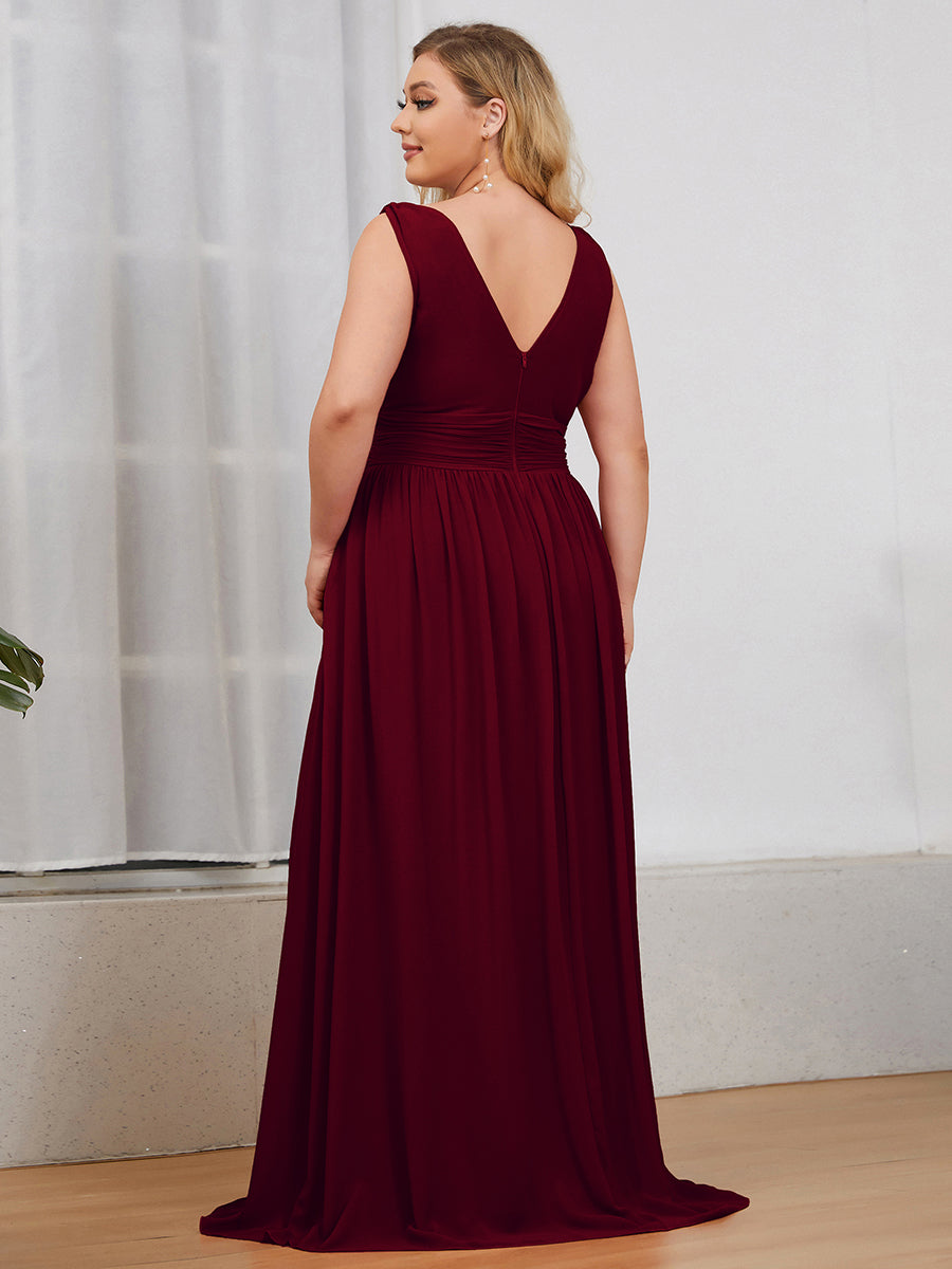 élégant col en V A Line Boho Longue Femme robe de demoiselle d'honneur #Couleur_Bordeaux