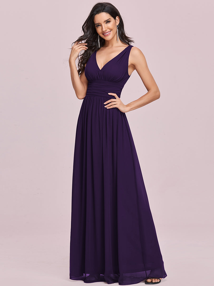 élégant col en V A Line Boho Longue Femme robe de demoiselle d'honneur #Couleur_Violet Fonce