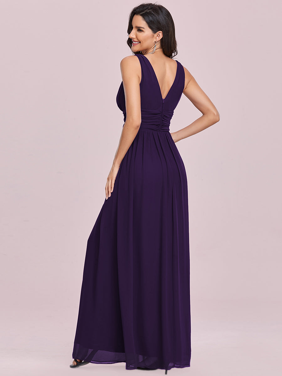 élégant col en V A Line Boho Longue Femme robe de demoiselle d'honneur #Couleur_Violet Fonce