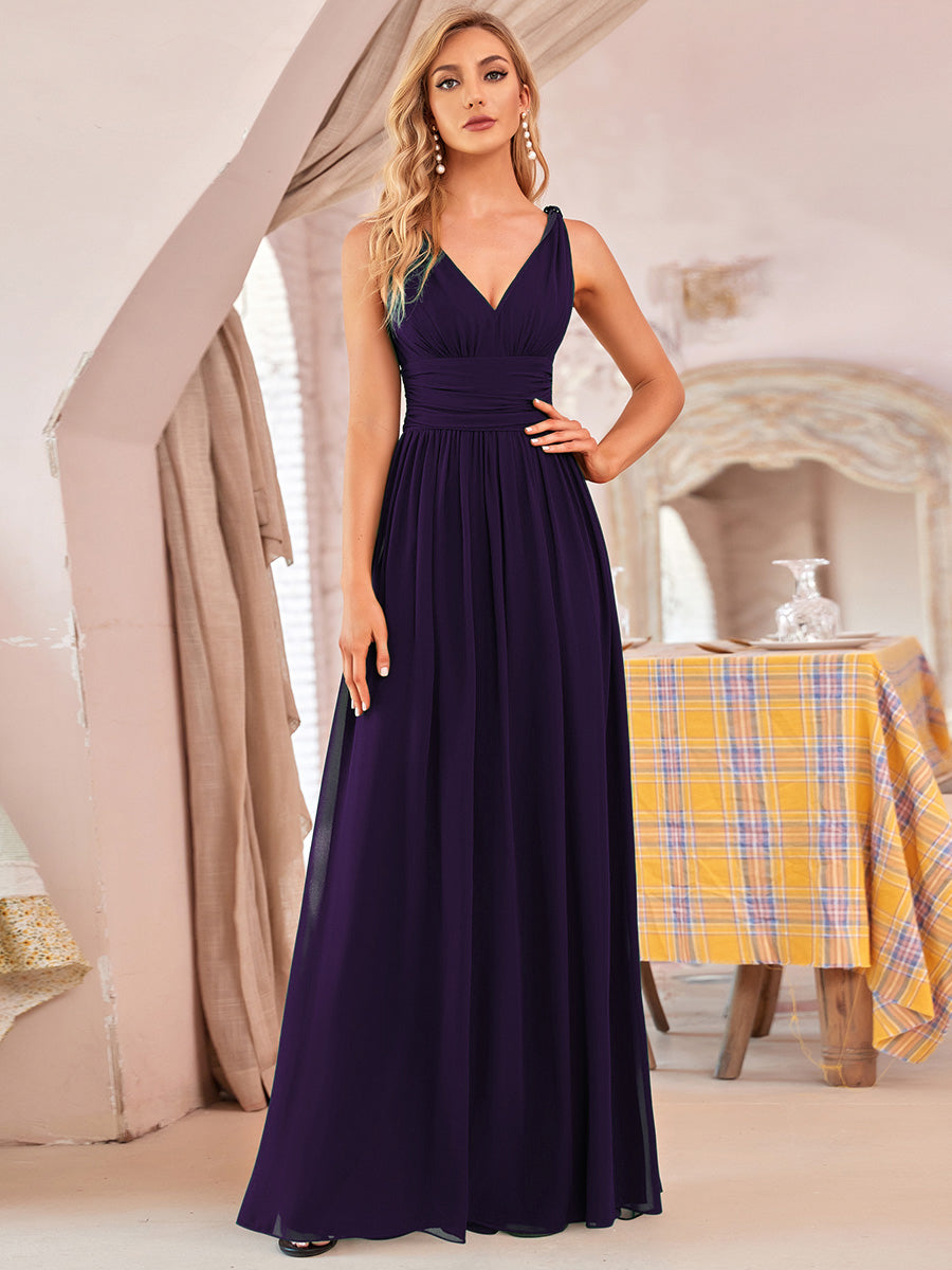 élégant col en V A Line Boho Longue Femme robe de demoiselle d'honneur #Couleur_Violet Fonce