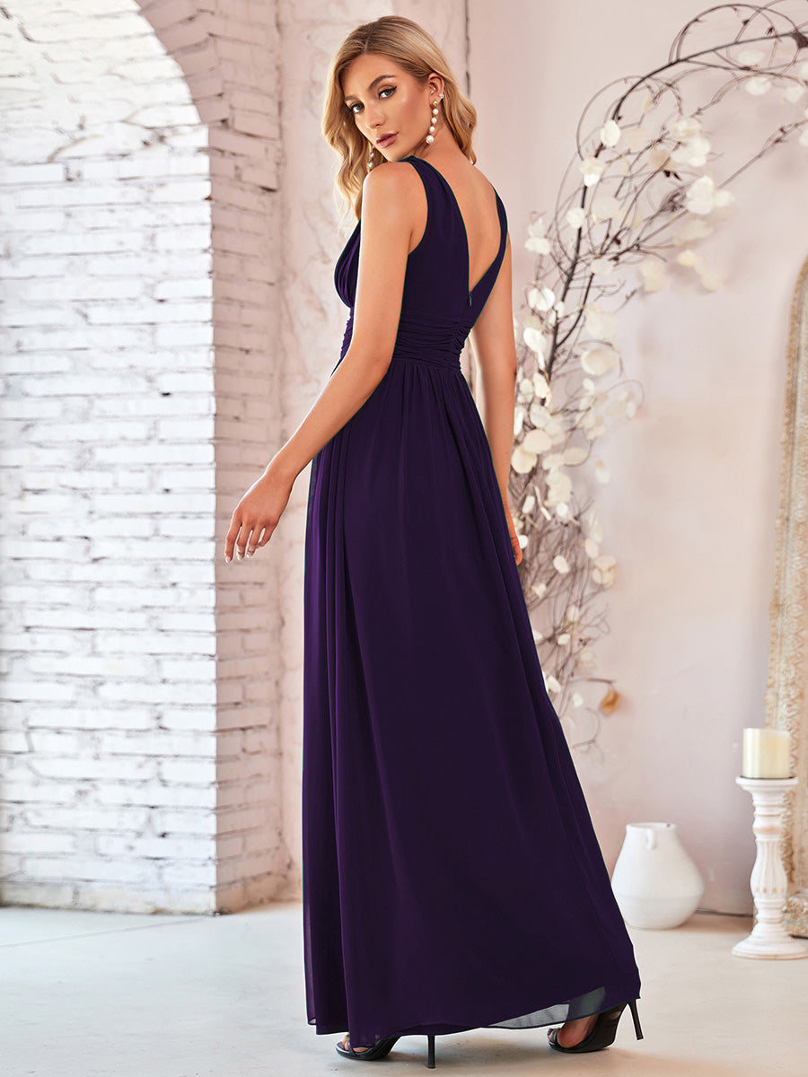 élégant col en V A Line Boho Longue Femme robe de demoiselle d'honneur #Couleur_Violet Fonce