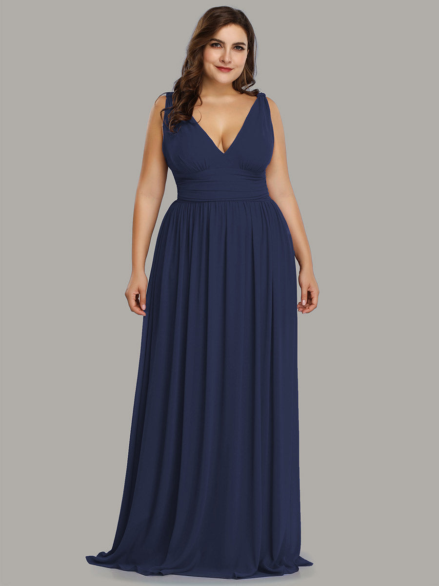 élégant col en V A Line Boho Longue Femme robe de demoiselle d'honneur #Couleur_Bleu Marine