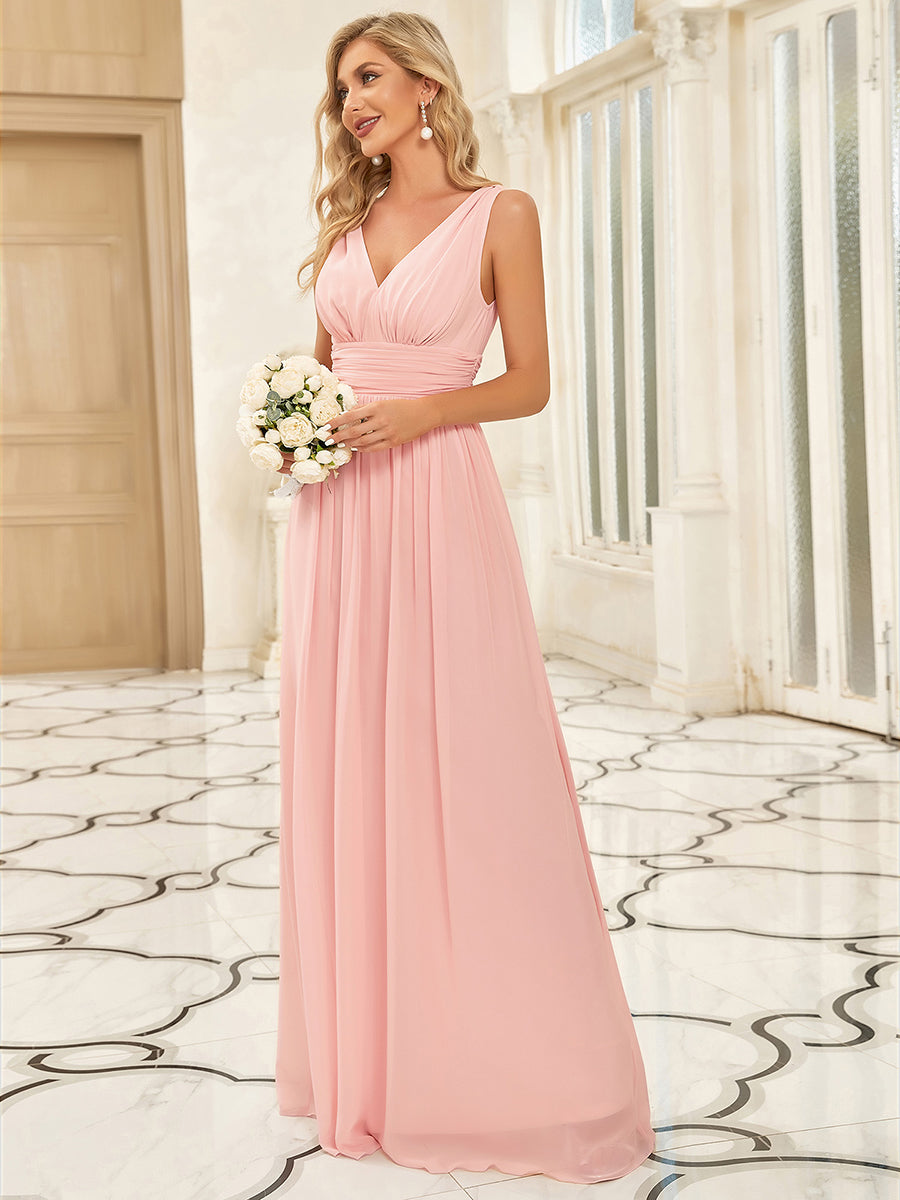 élégant col en V A Line Boho Longue Femme robe de demoiselle d'honneur #Couleur_Rose