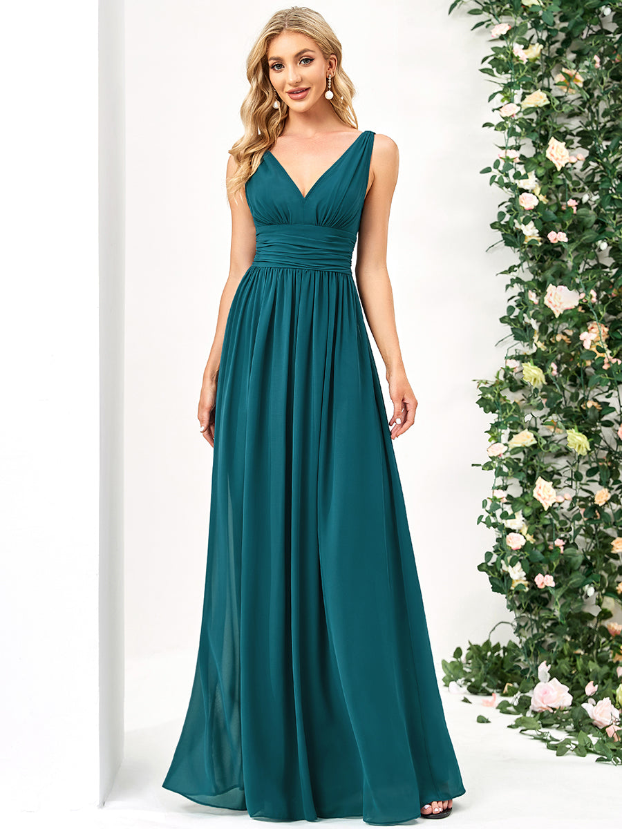 élégant col en V A Line Boho Longue Femme robe de demoiselle d'honneur #Couleur_Bleu Sarcelle