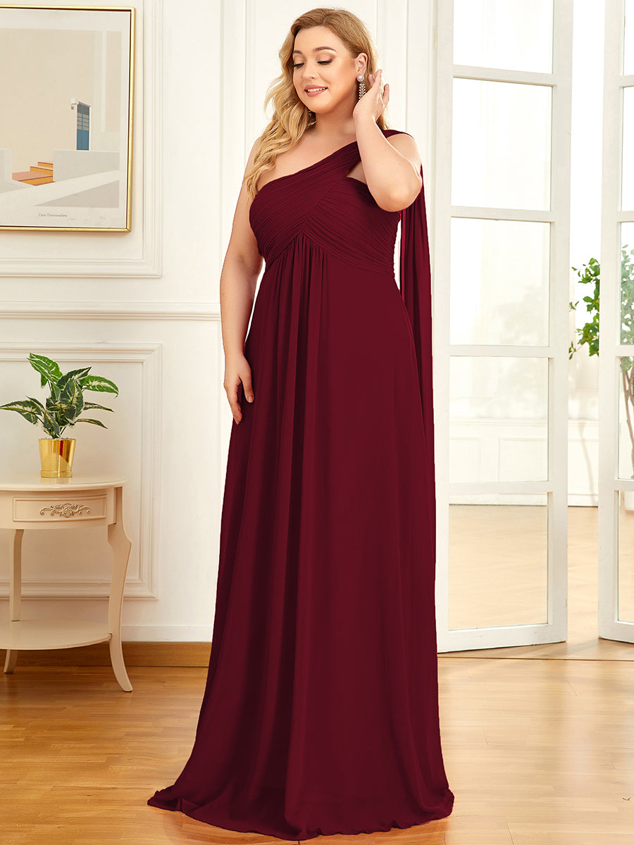 Robes de Soirée Grande Taille Maxi Chiffon avec Une épaule pour Femmes #Couleur_Bordeaux