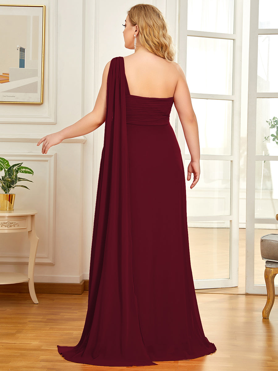 Robes de Soirée élégant Maxi Chiffon avec Une épaule pour Femmes #Couleur_Bordeaux