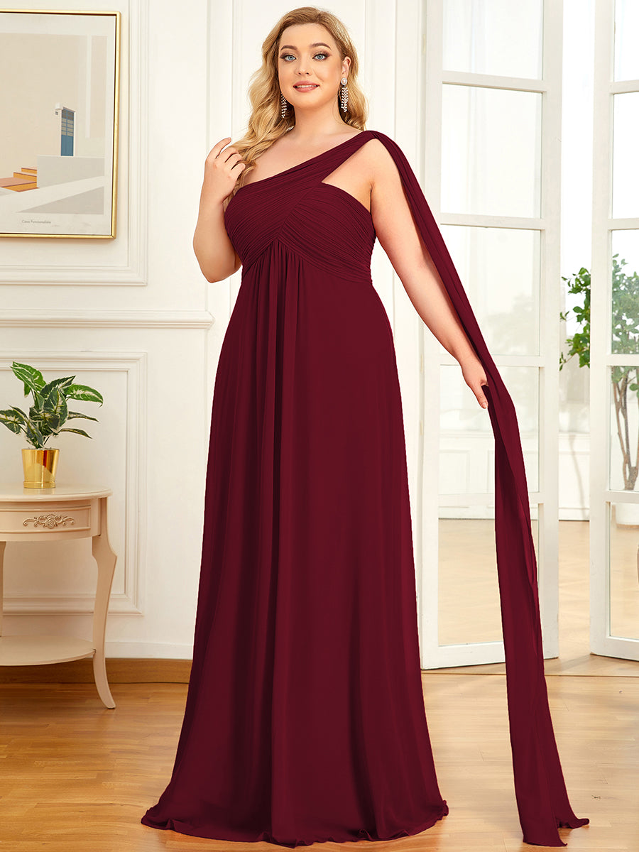 Robes de Soirée élégant Maxi Chiffon avec Une épaule pour Femmes #Couleur_Bordeaux