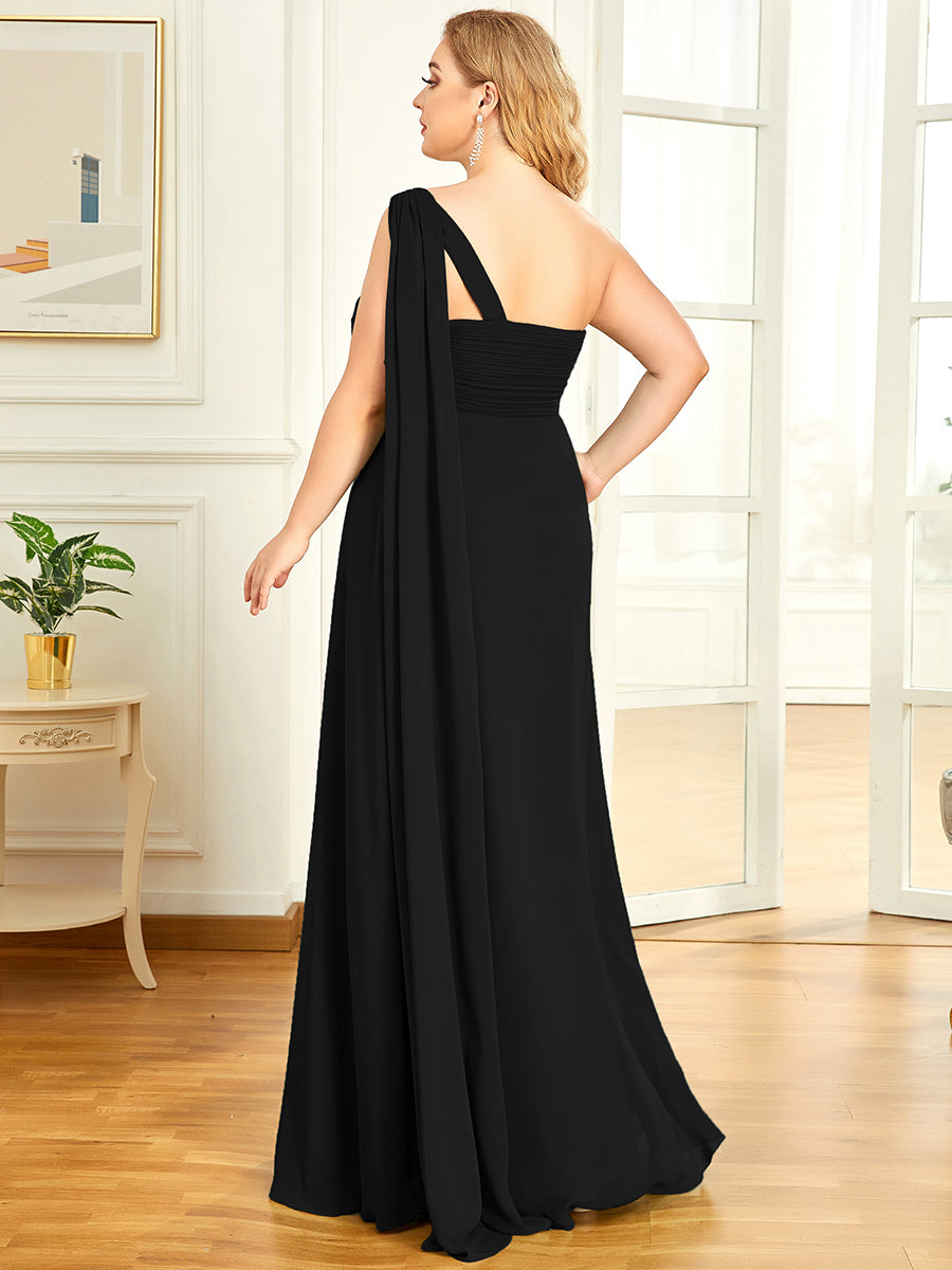 Robes de Soirée élégant Maxi Chiffon avec Une épaule pour Femmes #Couleur_Noir