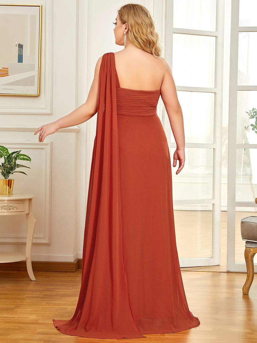 Robes de Soirée élégant Maxi Chiffon avec Une épaule pour Femmes #Couleur_Burnt orange