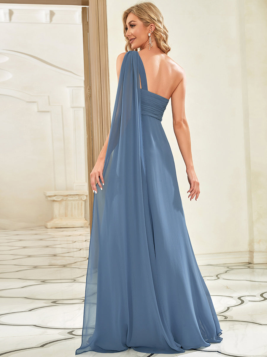 Robes de Soirée élégant Maxi Chiffon avec Une épaule pour Femmes #Couleur_Marine Fume