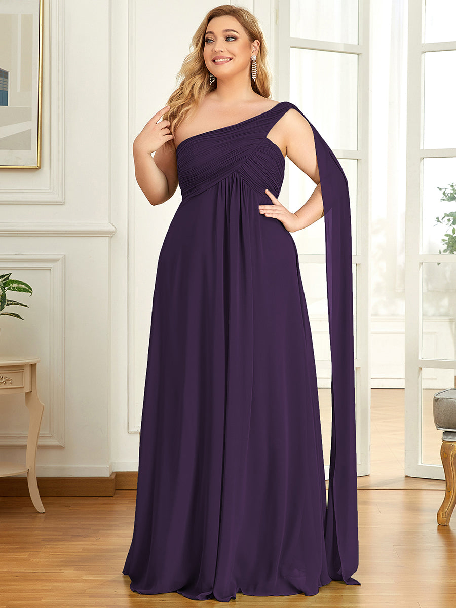 Robes de Soirée élégant Maxi Chiffon avec Une épaule pour Femmes #Couleur_Violet Fonce