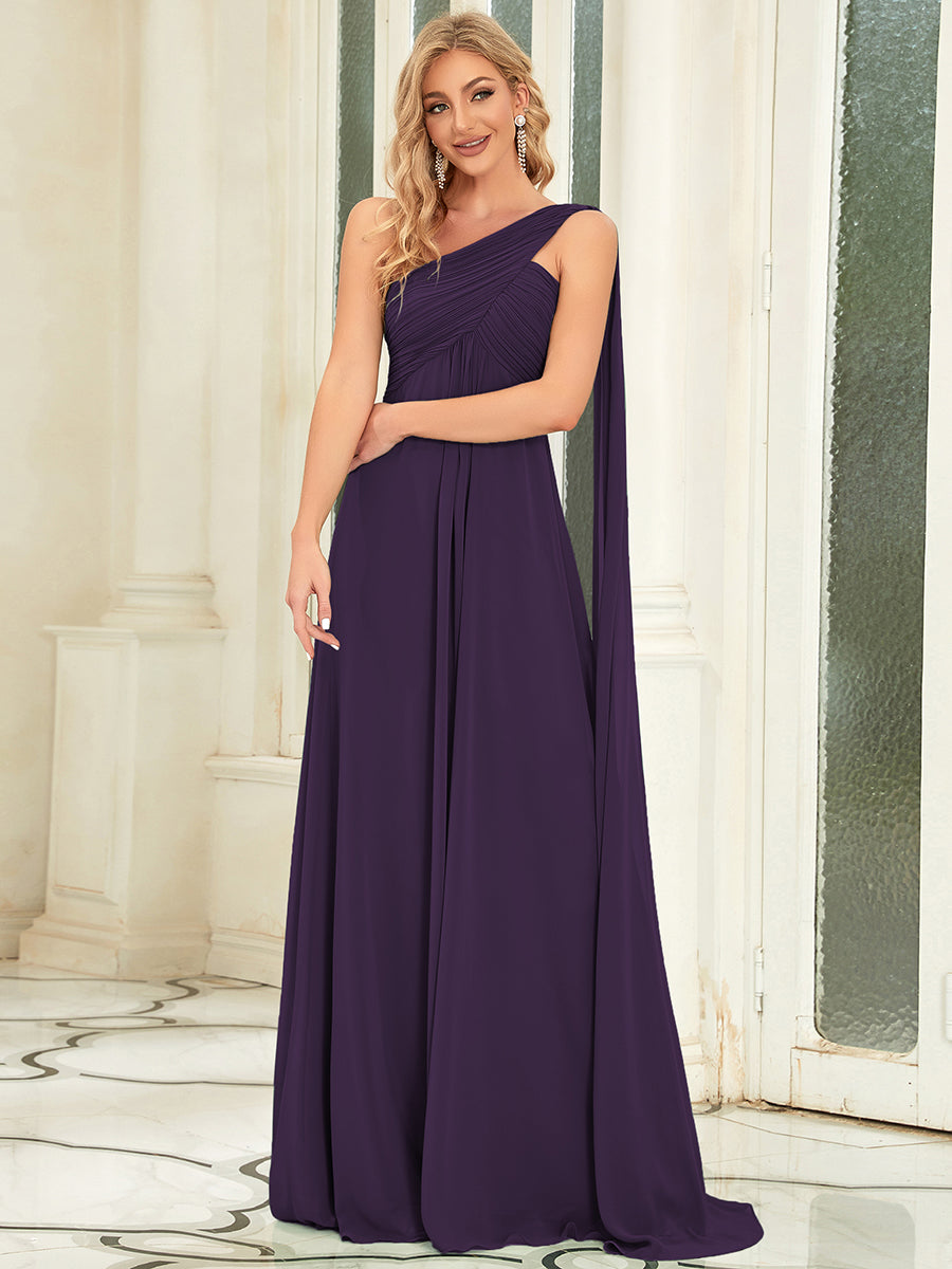 Robes de Soirée élégant Maxi Chiffon avec Une épaule pour Femmes #Couleur_Violet Fonce