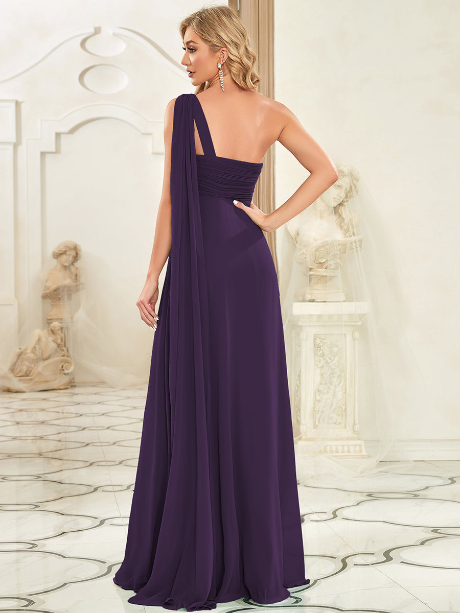 Robes de Soirée élégant Maxi Chiffon avec Une épaule pour Femmes #Couleur_Violet Fonce