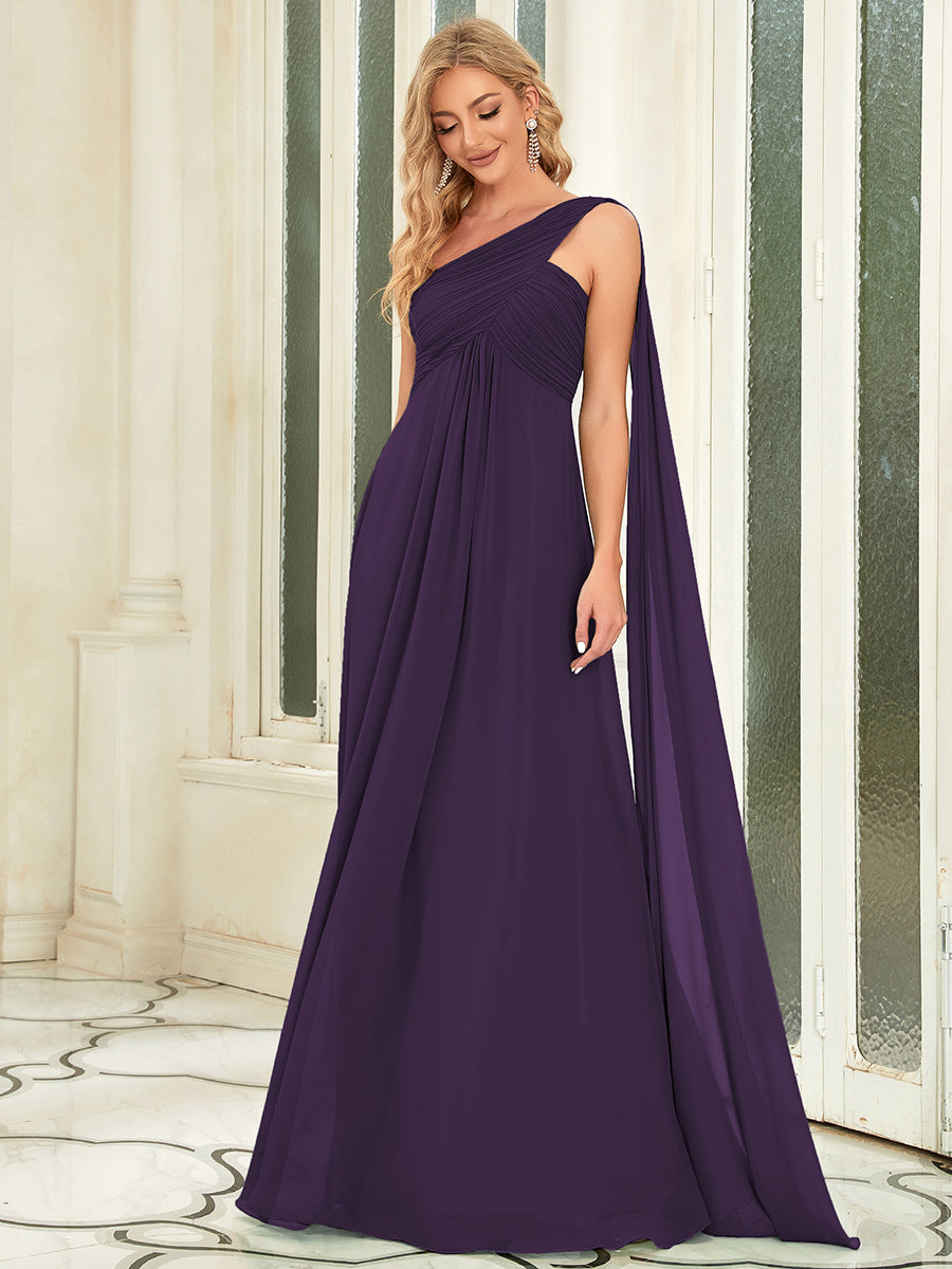 Robes de Soirée élégant Maxi Chiffon avec Une épaule pour Femmes #Couleur_Violet Fonce