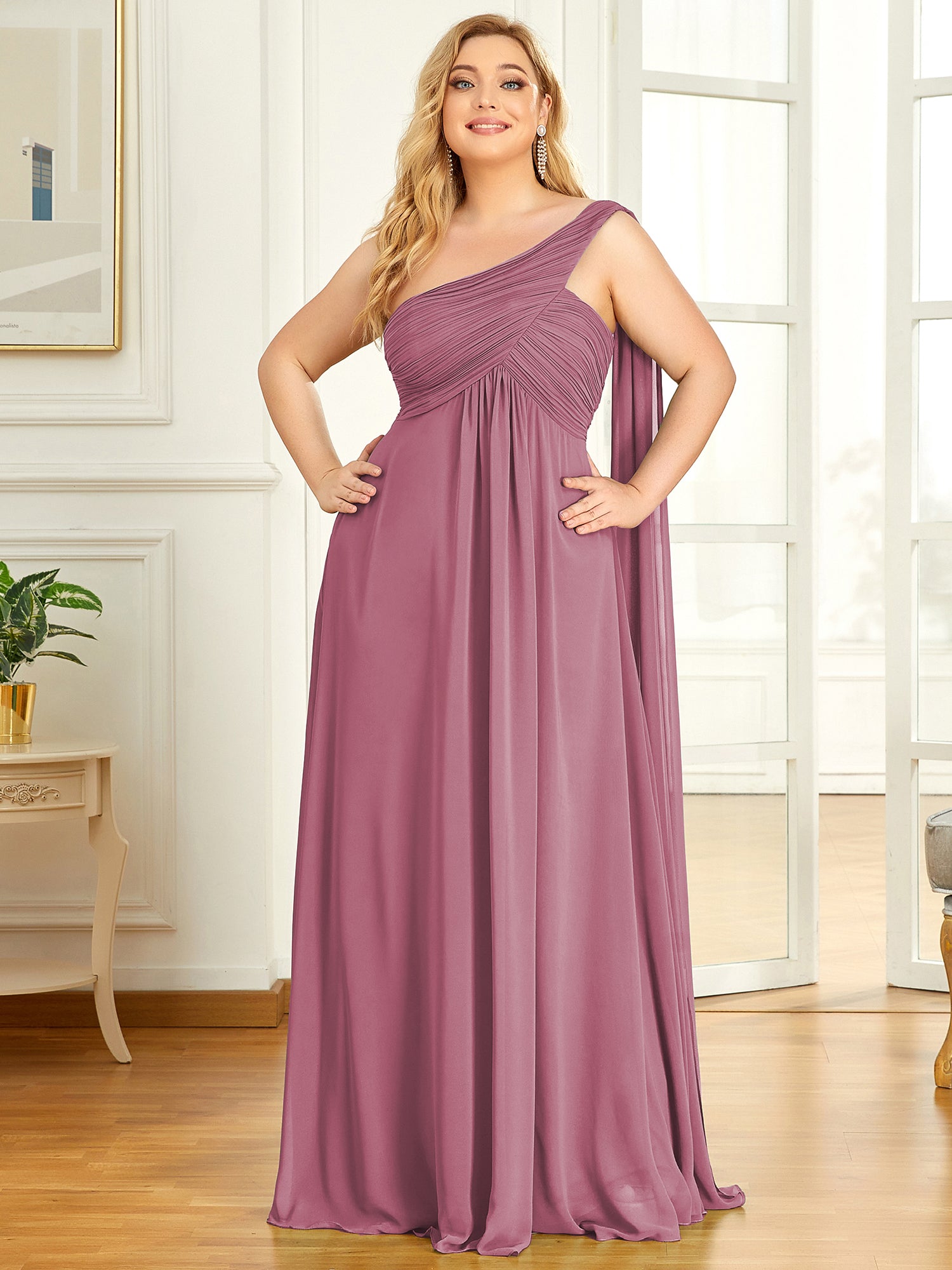 Robes de Soirée élégant Maxi Chiffon avec Une épaule pour Femmes #Couleur_Orchidee