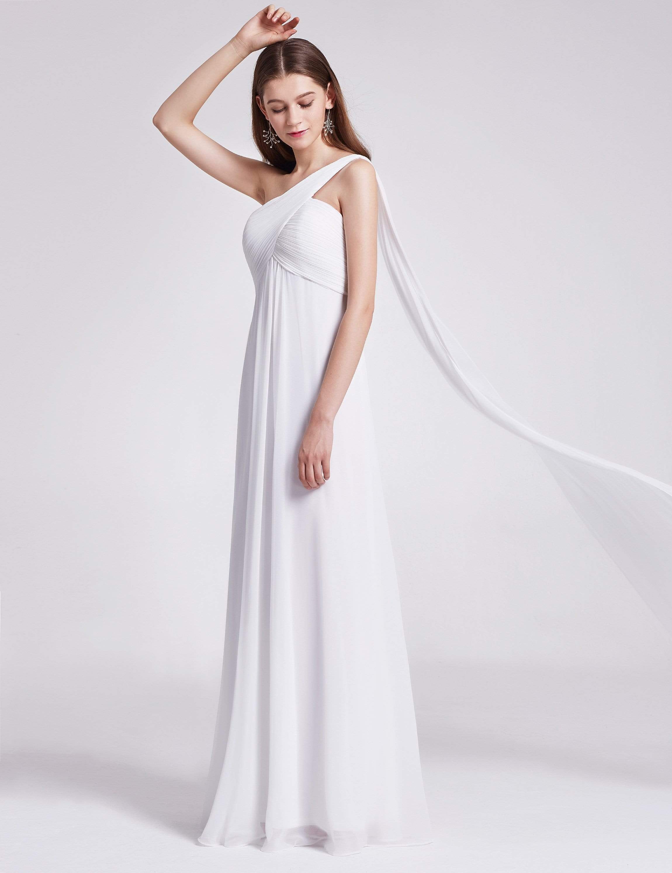 Robes de Soirée élégant Maxi Chiffon avec Une épaule pour Femmes #Couleur_Blanc