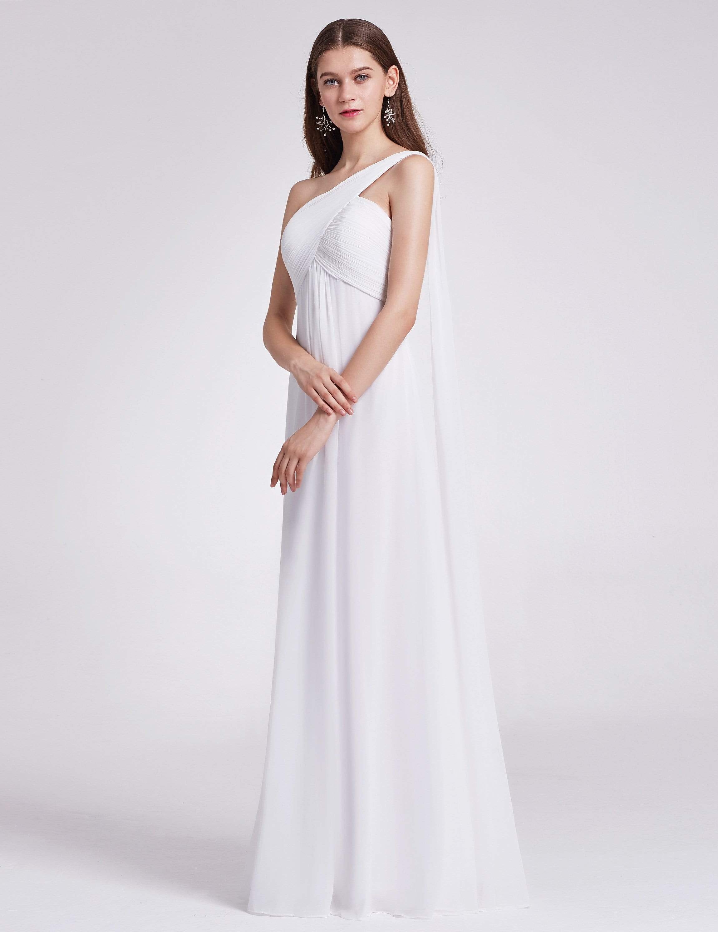 Robes de Soirée élégant Maxi Chiffon avec Une épaule pour Femmes #Couleur_Blanc