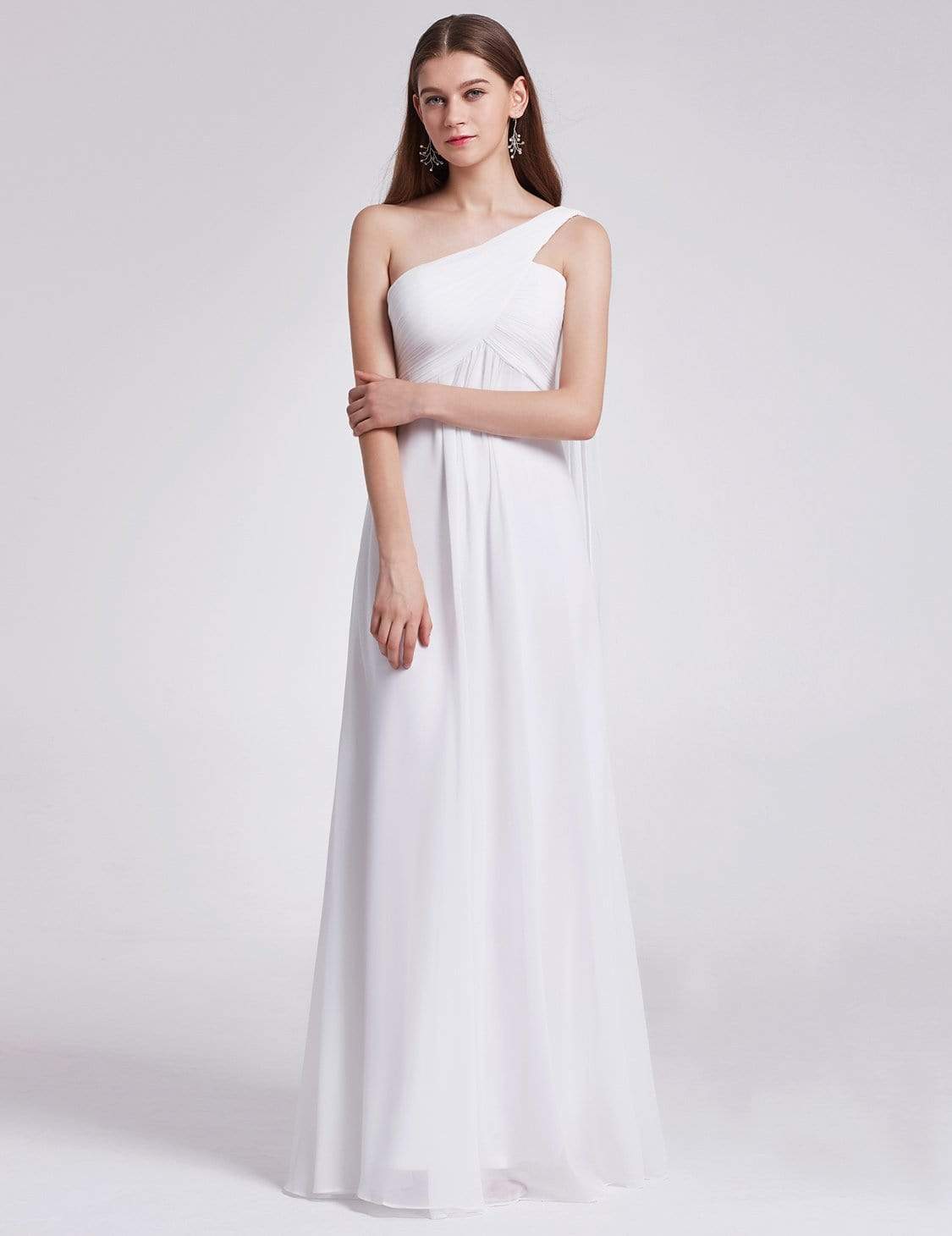 Robes de Soirée élégant Maxi Chiffon avec Une épaule pour Femmes #Couleur_Blanc