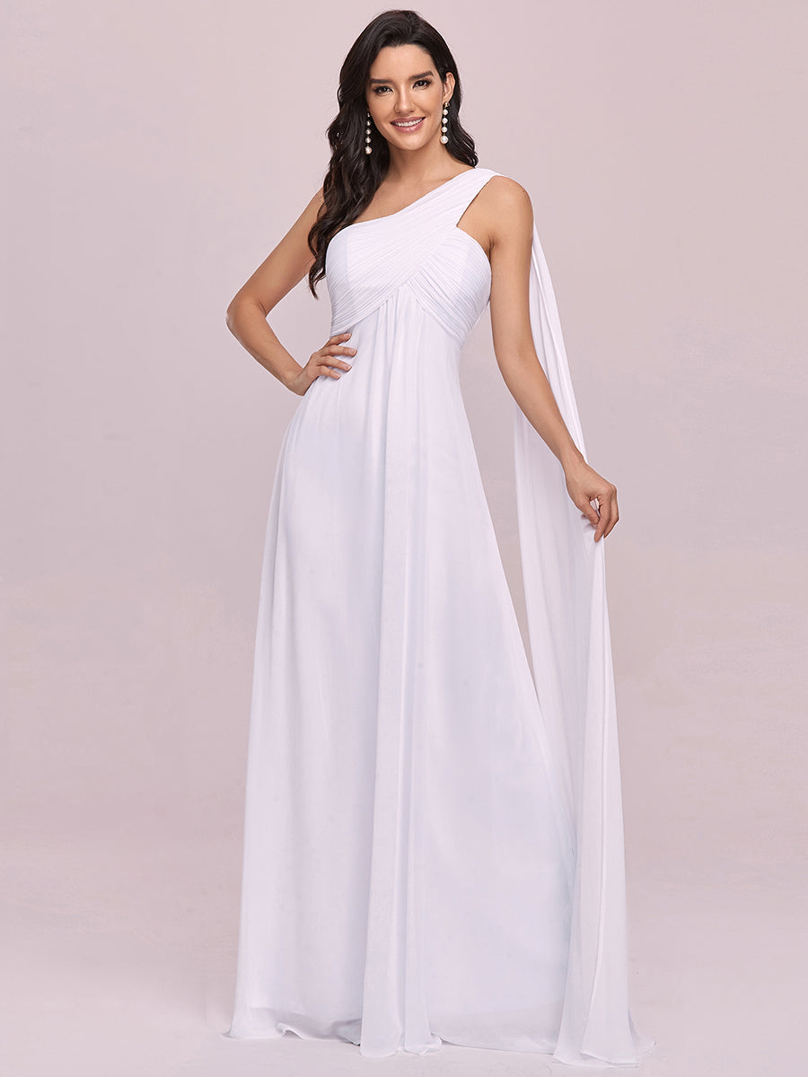 Robes de Soirée élégant Maxi Chiffon avec Une épaule pour Femmes #Couleur_Blanc