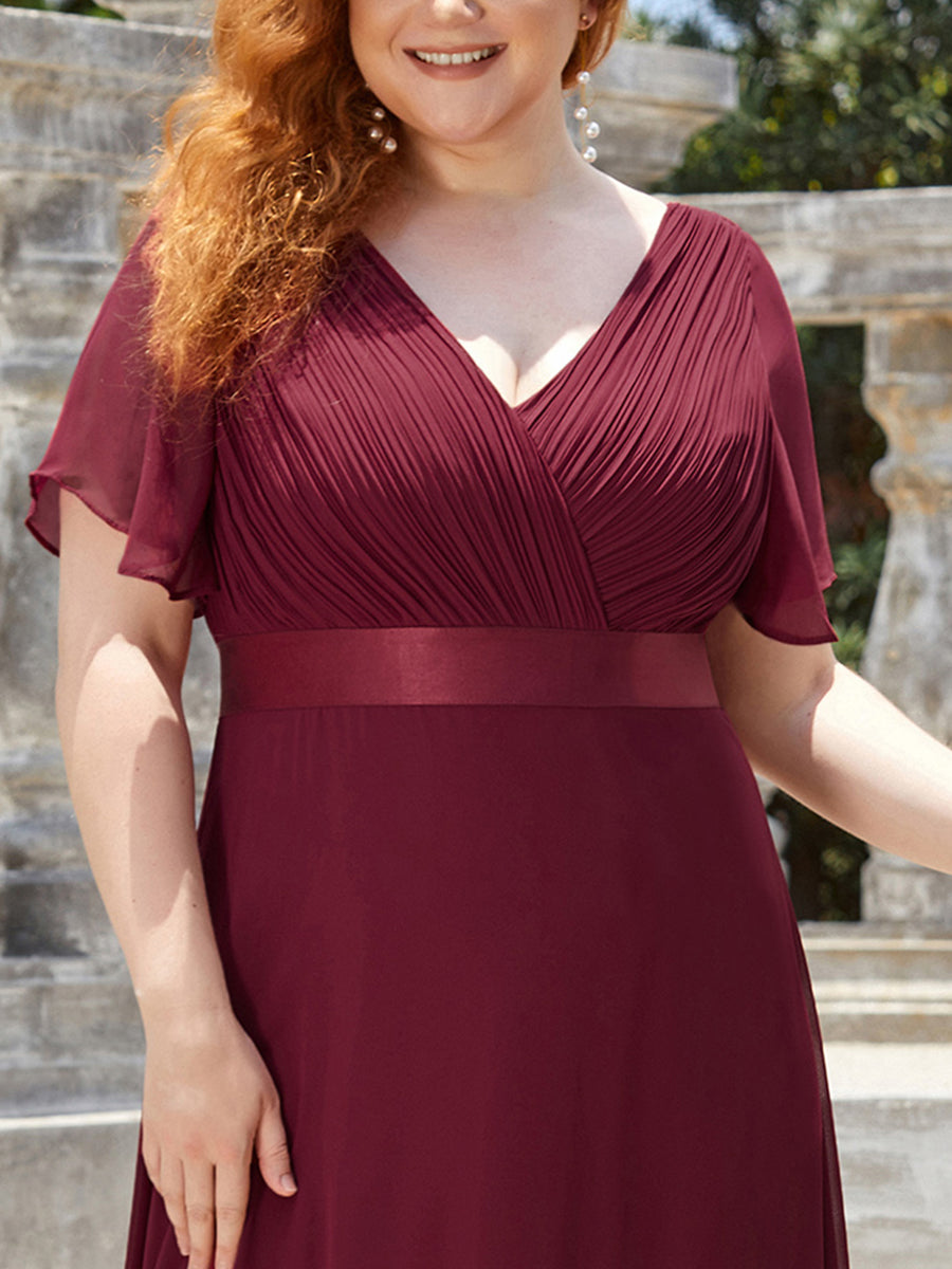 Robe mariage invitée Grande Taille Empire avec Manches Flottantes #Couleur_Bordeaux