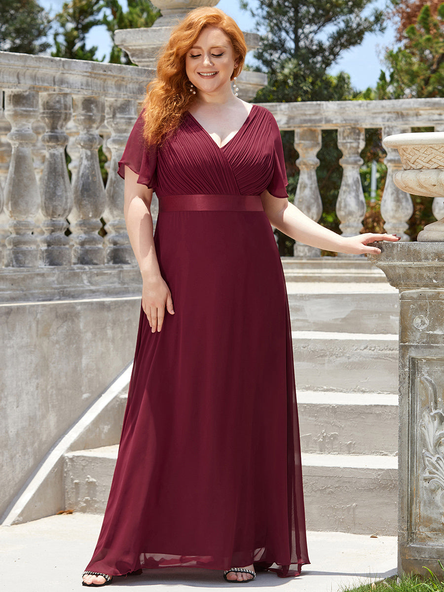 Robe mariage invitée Grande Taille Empire avec Manches Flottantes #Couleur_Bordeaux