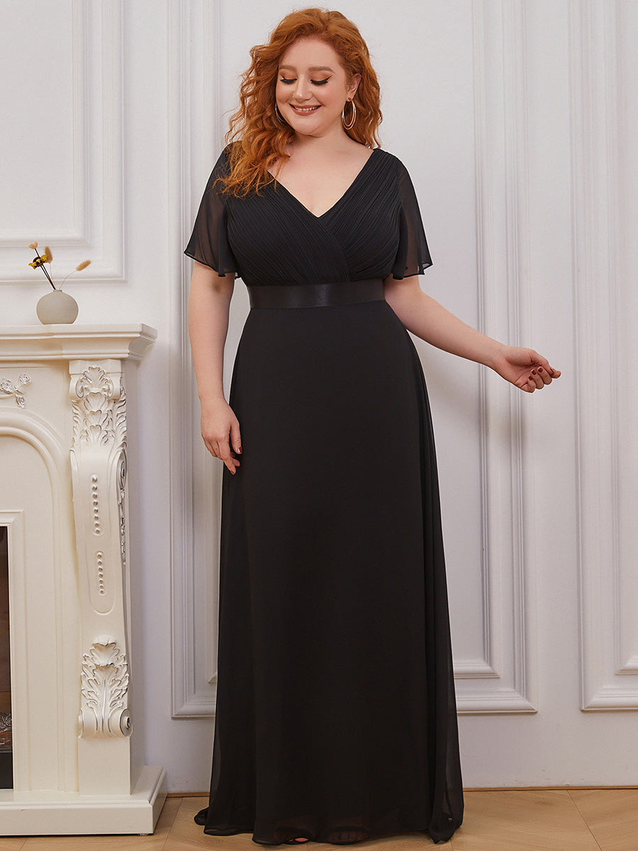 Robe de Soirée Grande Taille Empire avec Manches Flottantes #Couleur_Noir