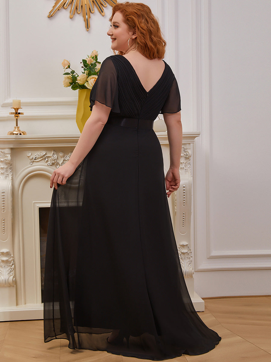 Robe mariage invitée Grande Taille Empire avec Manches Flottantes #Couleur_Noir