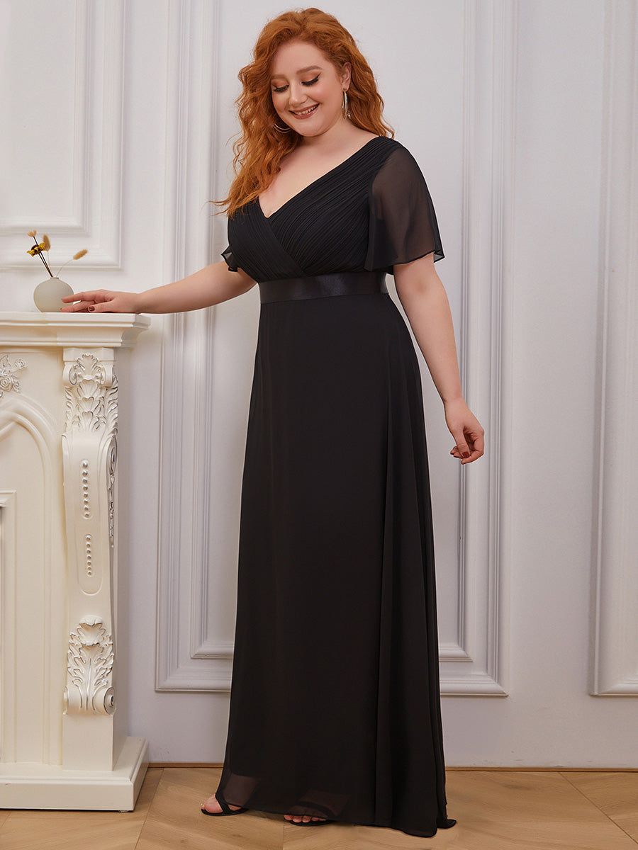 Robe mariage invitée Grande Taille Empire avec Manches Flottantes #Couleur_Noir