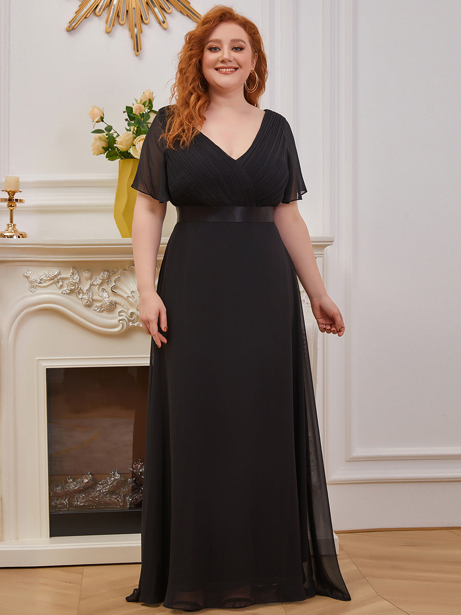 Robe mariage invitée Grande Taille Empire avec Manches Flottantes #Couleur_Noir