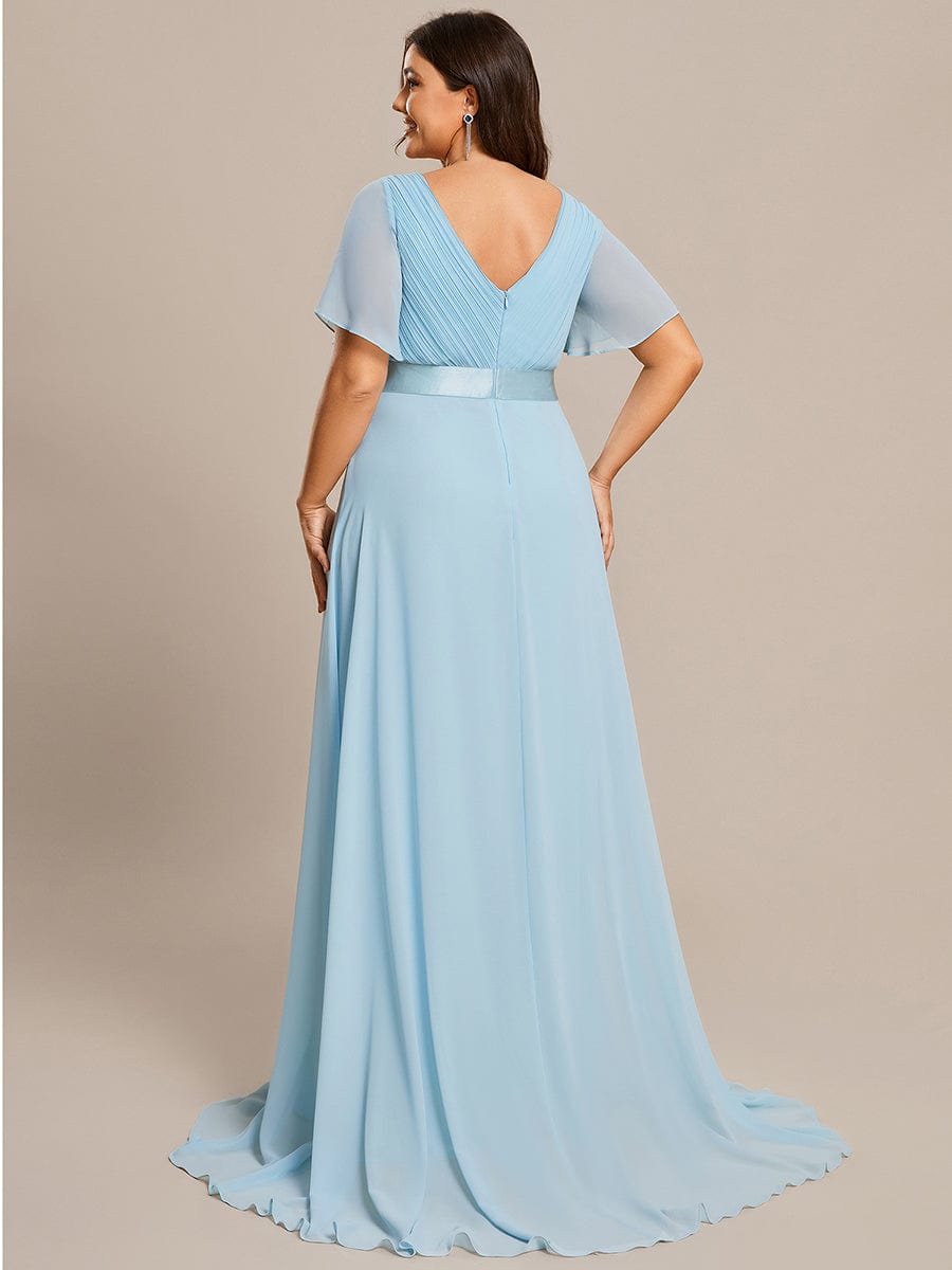 Robe de Soirée Grande Taille TEmpire avec Manches Flottantes #Couleur_Bleu Ciel