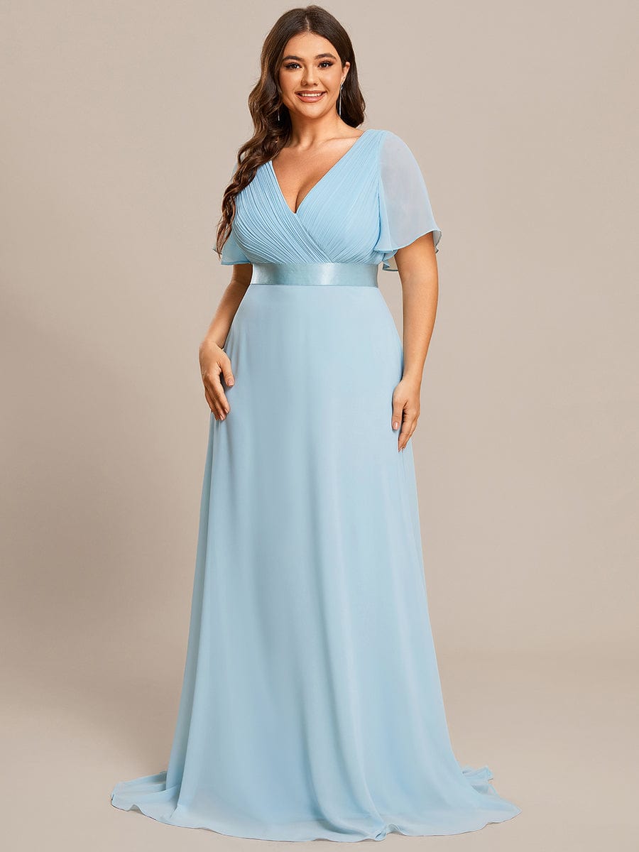 Robe de Soirée Grande Taille TEmpire avec Manches Flottantes #Couleur_Bleu Ciel