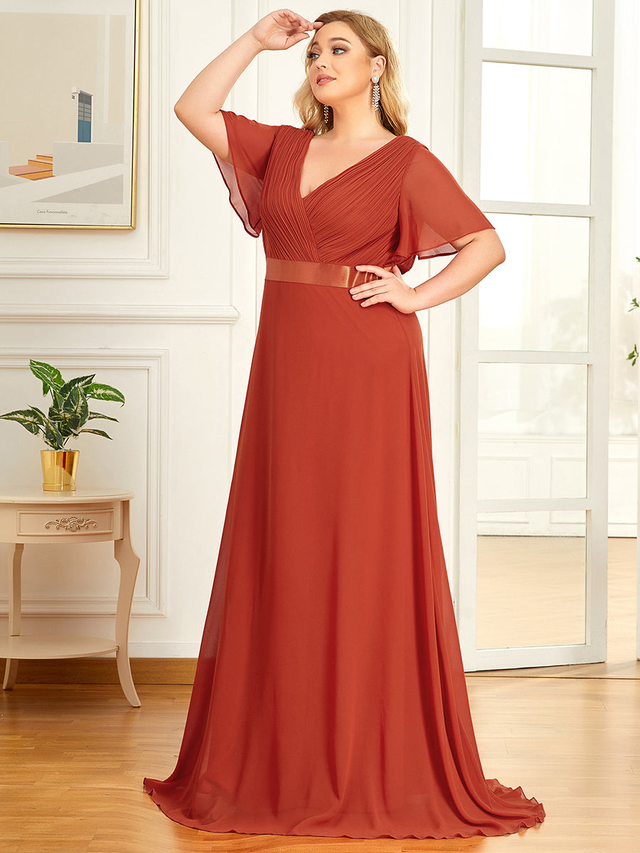 Robe de Soirée Grande Taille TEmpire avec Manches Flottantes #Couleur_Burnt orange