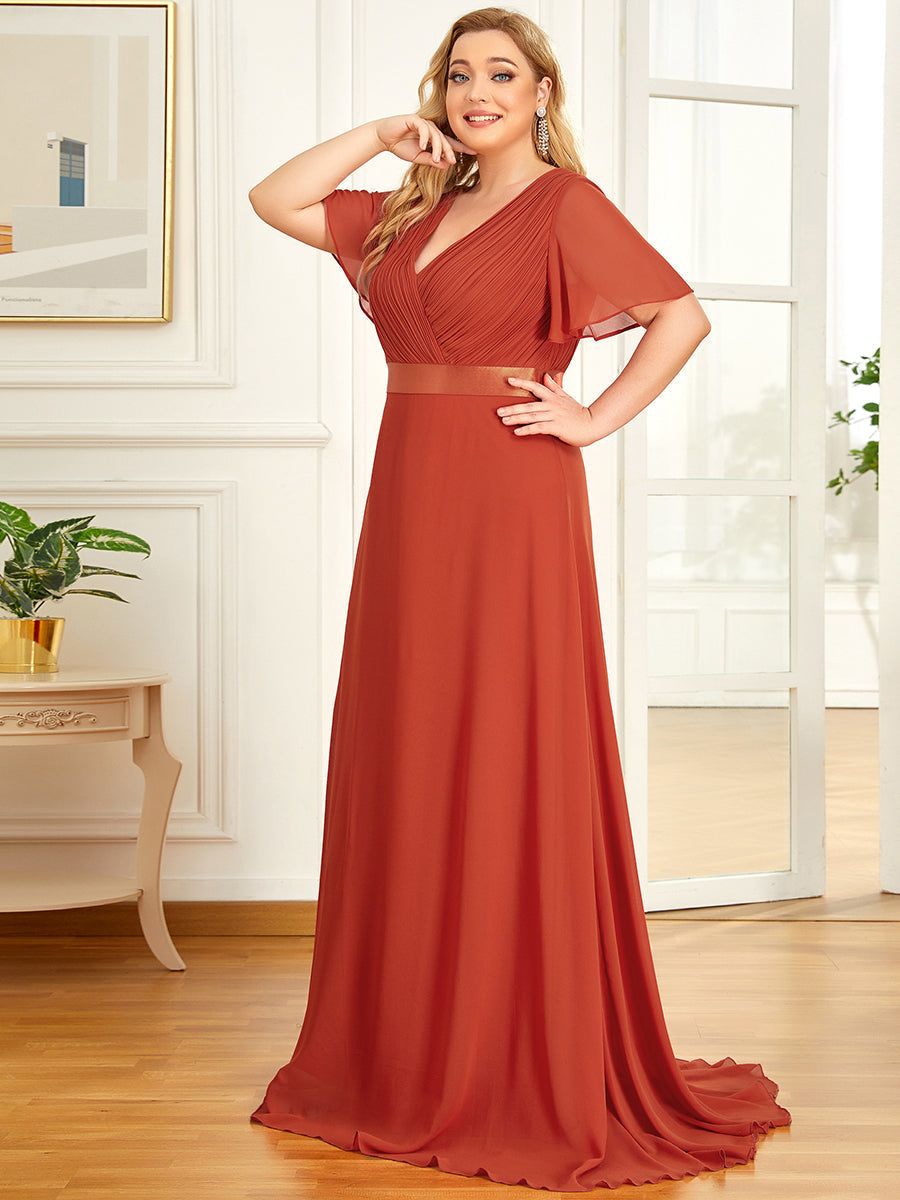 Robe de Soirée élégante en mousseline à taille haute et manches courtes #Couleur_Burnt orange