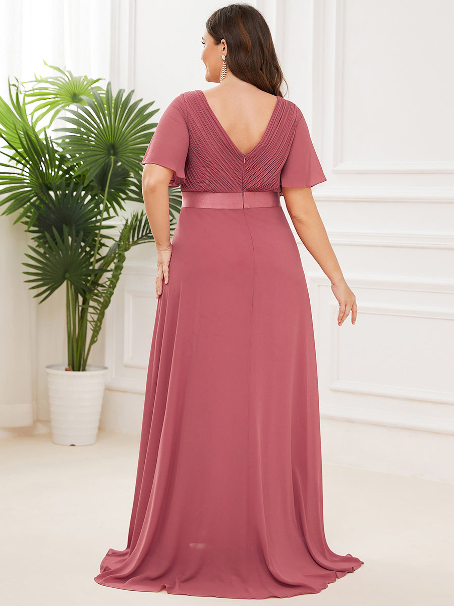 Robe mariage invitée Grande Taille Empire avec Manches Flottantes #Couleur_Rose corail