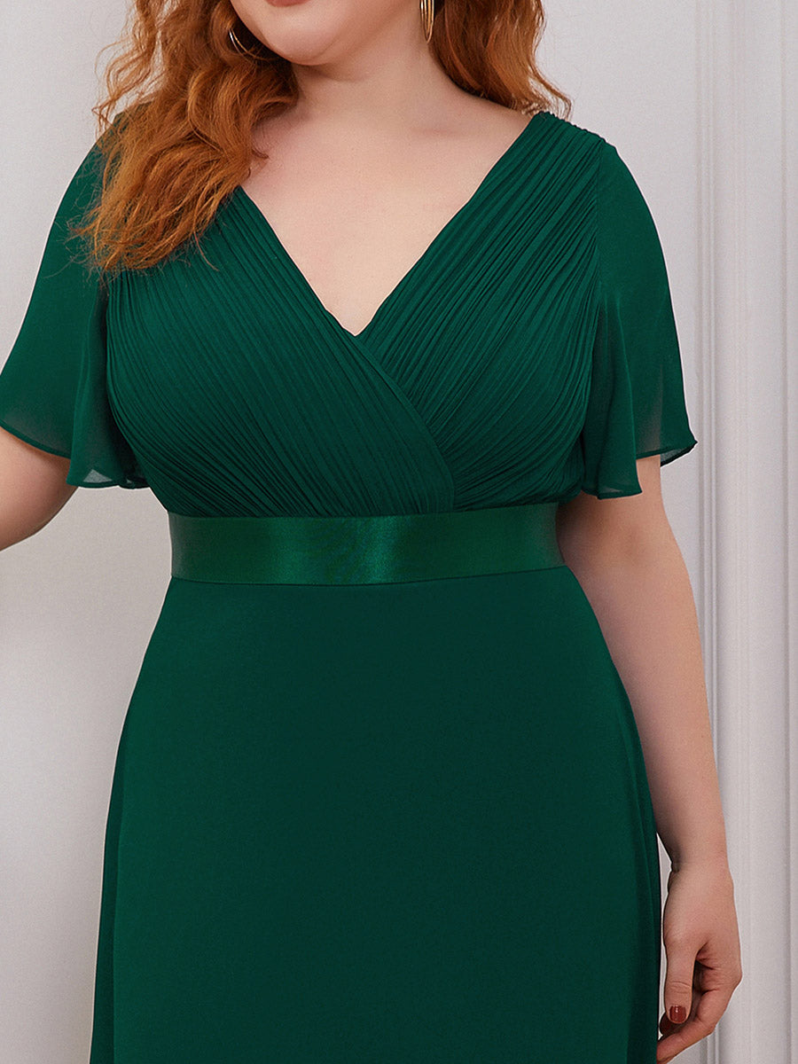 Robe mariage invitée Grande Taille Empire avec Manches Flottantes #Couleur_Vert Fonce