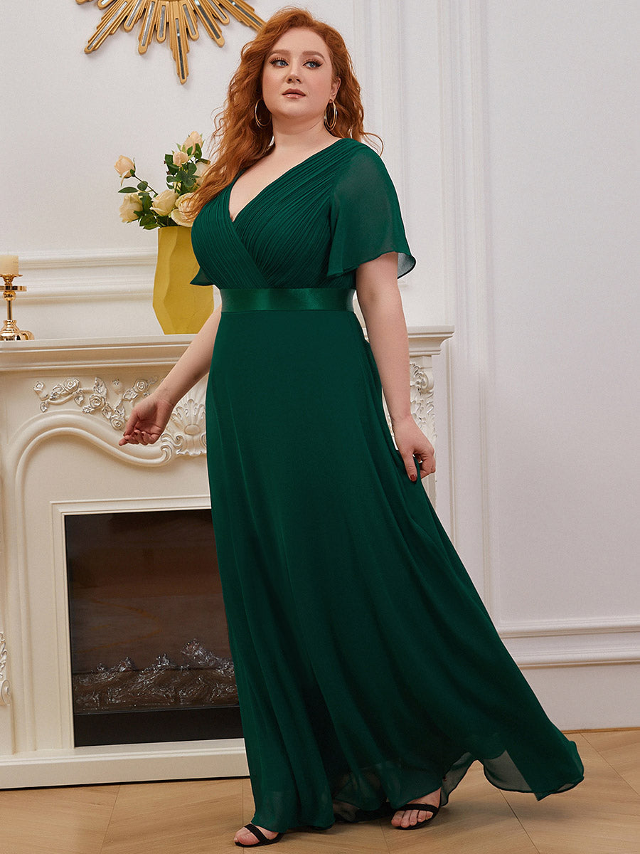 Robe mariage invitée Grande Taille Empire avec Manches Flottantes #Couleur_Vert Fonce